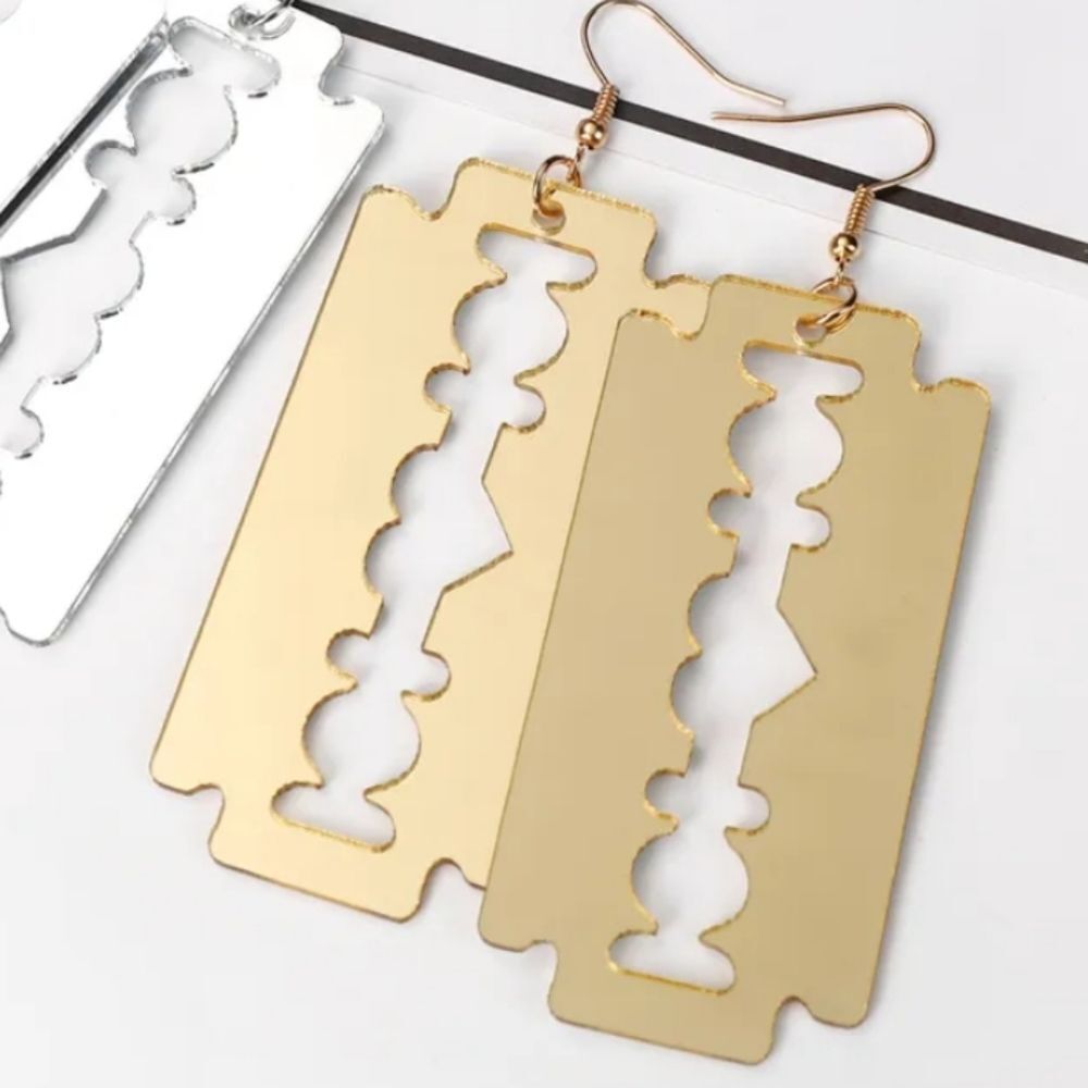 NWOT Gold Mirrored Razor Blade Earrings - Picture 2 of 3